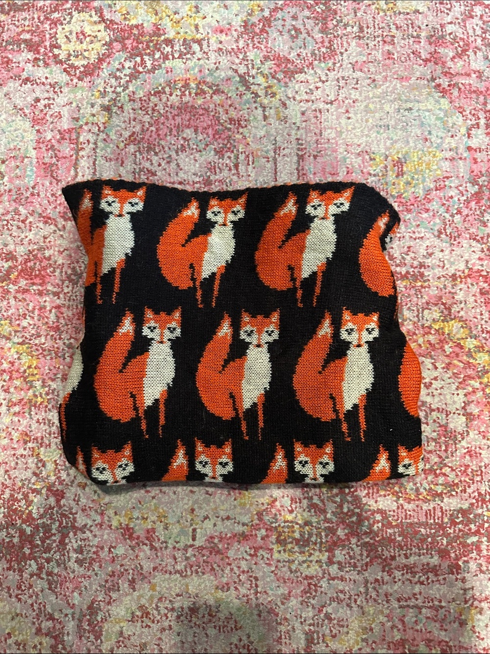 Kids Fox Pattern Knit Beanie - Orange & Black